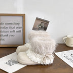Women's Faux Fur Trim Knit Lace-Up Winter Boots