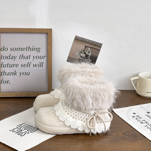 Women's Faux Fur Trim Knit Lace-Up Winter Boots